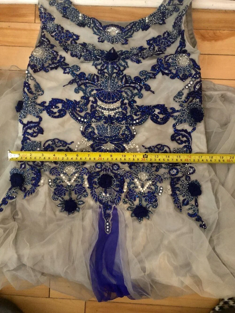 Formal Prom Maxi Dress S/M Embroidered Grey & Blue Indian Style Anarkali Gown - Picture 11 of 15